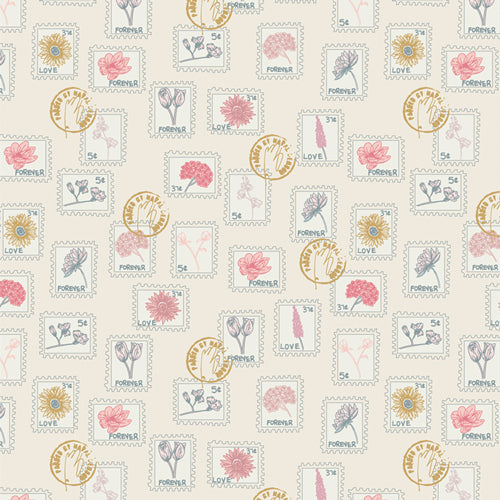 Love Letters Floral Postage Pearl Print by Becca Plymale for Art Gallery Fabrics