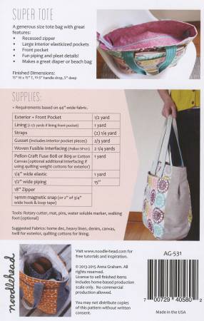 Super Tote Bag Pattern by Anna Graham of Noodlehead