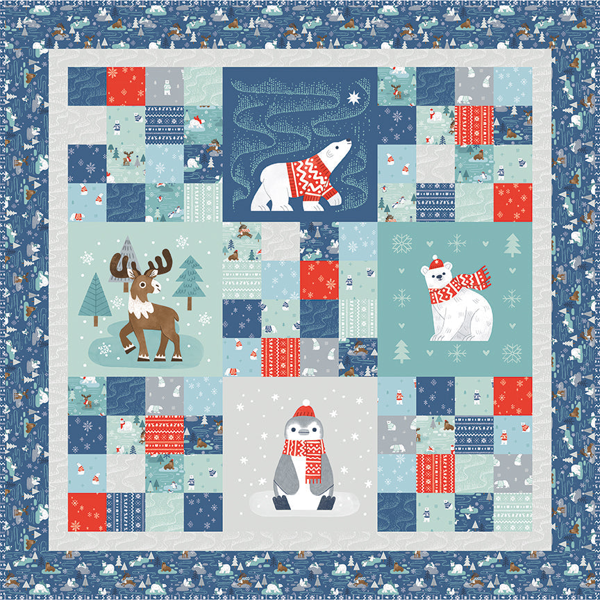 Flannel Northern Lights Sky Polar Bears by Natalia Juan Abello for Riley Blake Designs