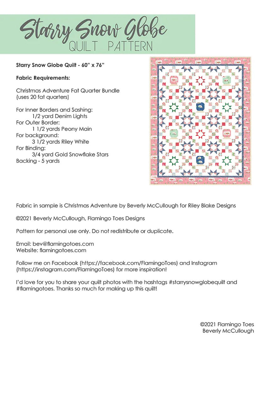 Starry Snow Globe Quilt Pattern by Beverly McCullough of Flamingo Toes