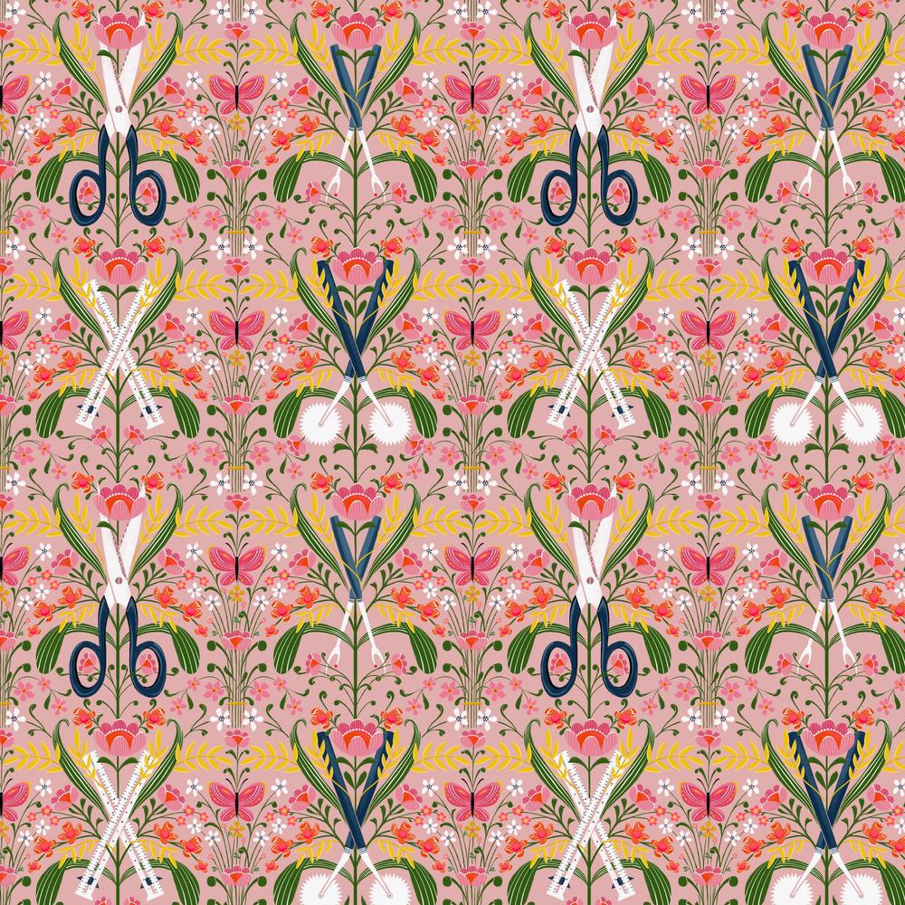 Magic Makers - LG Damask Gadgets Pink - by Cori Dantini for FreeSpirit Fabrics