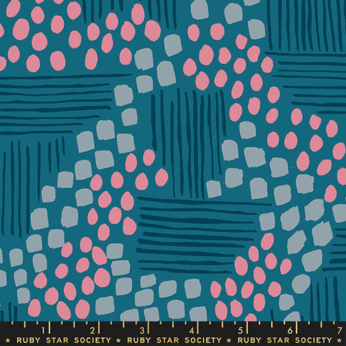 Aerial View Print in Teal from the Reimagined Landscapes Collection by Jen Hewett for Ruby Star Society and Moda Fabrics