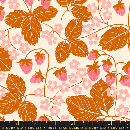 Strawberry Field Print in Bashful from the Reimagined Landscapes Collection by Jen Hewett for Ruby Star Society and Moda Fabrics