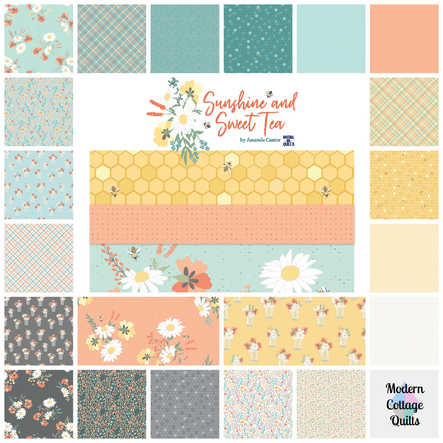 Sunshine and Sweet Tea - Main Print Peach - by Amanda Castor of Material Girl Quilts for Riley Blake Designs