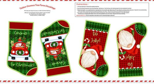 Timber Gnomies Tree Farm - 24" Stocking Panel by Shelly Comiskey for Henry Glass Fabrics