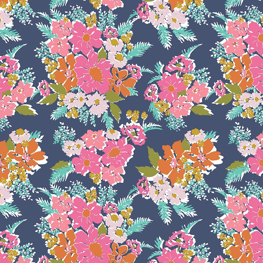 Flower Farm - Main Print Navy - by Keera Job for Riley Blake Designs