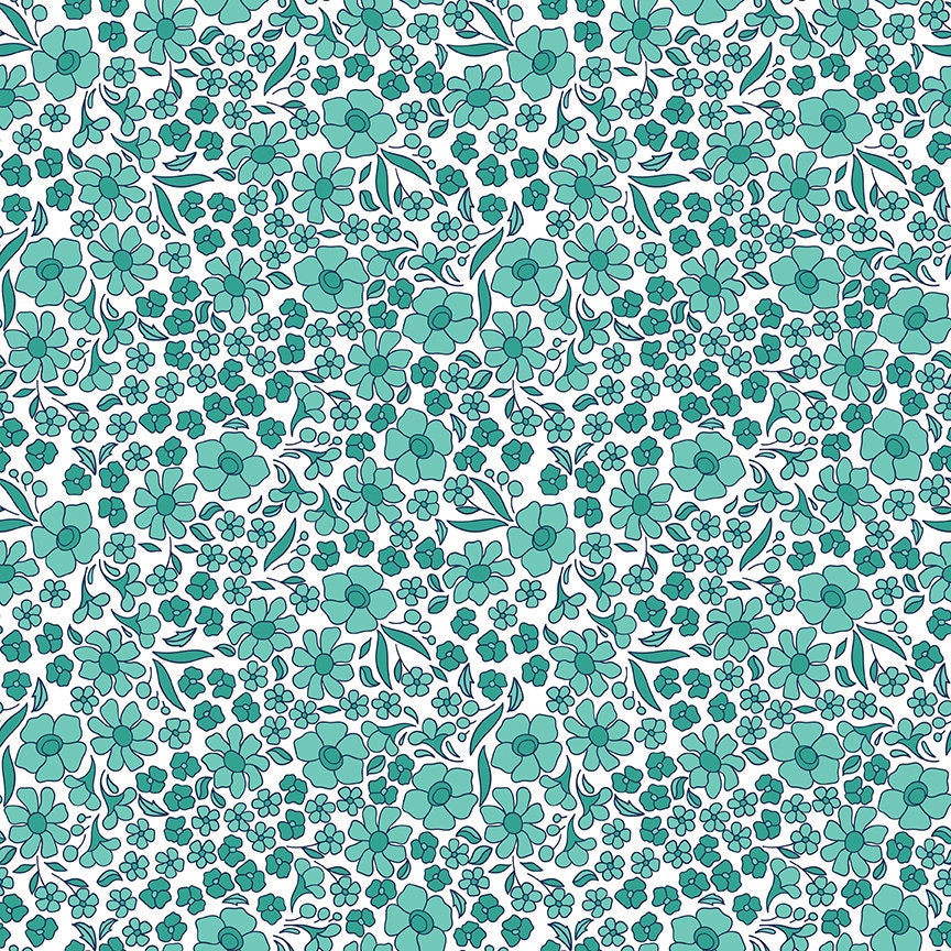 Flower Farm - Flower Field Teal Print - by Keera Job for Riley Blake Designs