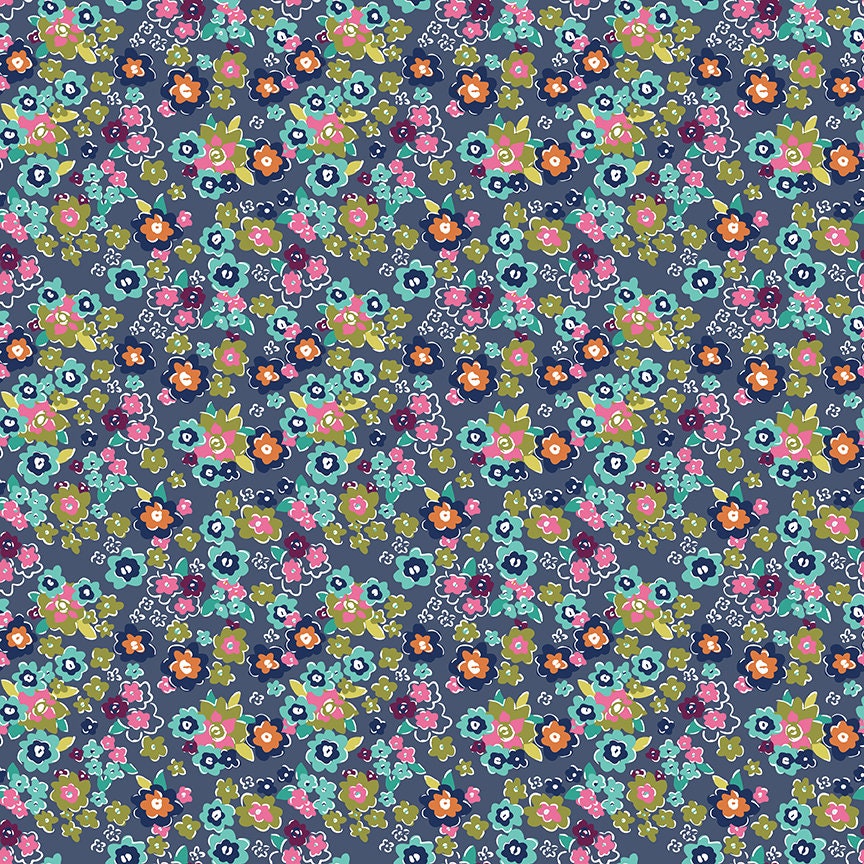 Flower Farm - Potted Flowers Navy Print - by Keera Job for Riley Blake Designs