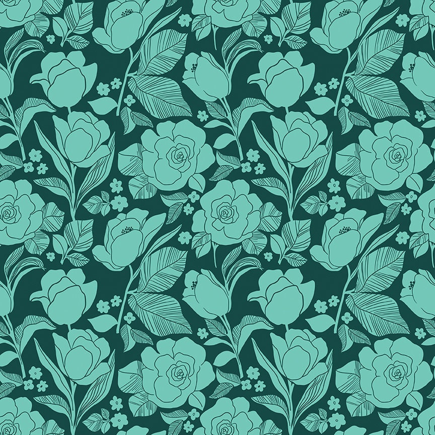 Flower Farm - Tulips Jade Print - by Keera Job for Riley Blake Designs