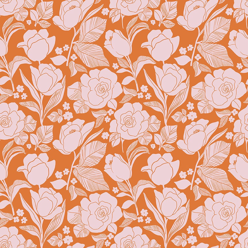 Flower Farm - Tulips Orange Print - by Keera Job for Riley Blake Designs