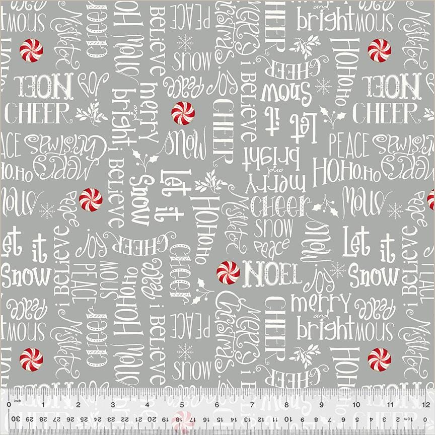 A Very Terri Christmas - Season's Greetings Print Silver - by Terri Degenkolb Whimsicals for Windham Fabrics