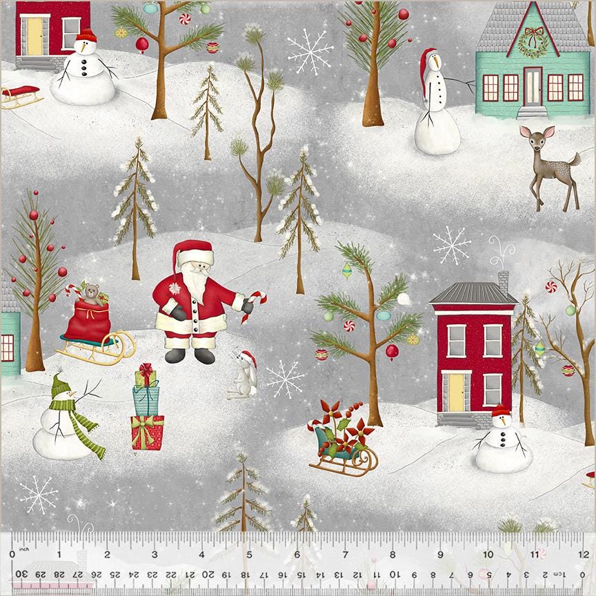 A Very Terri Christmas - Snow Day Print Silver - by Terri Degenkolb Whimsicals for Windham Fabrics