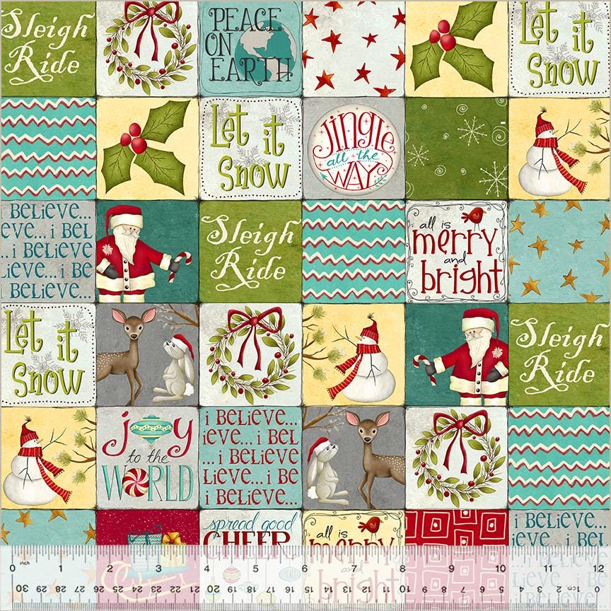 A Very Terri Christmas - Merry Squares Print Multi - by Terri Degenkolb Whimsicals for Windham Fabrics