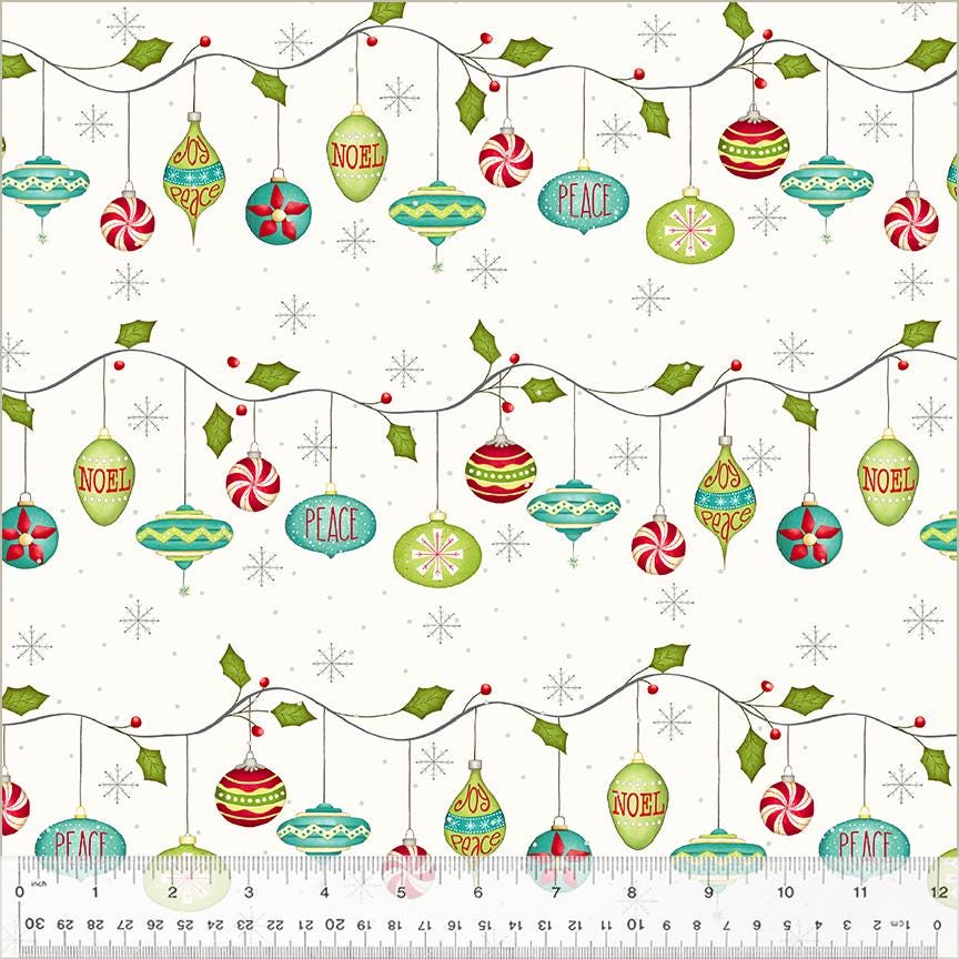 A Very Terri Christmas - Deck the Halls Print Ivory - by Terri Degenkolb Whimsicals for Windham Fabrics