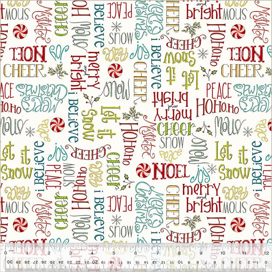 A Very Terri Christmas - Season's Greetings Print Ivory - by Terri Degenkolb Whimsicals for Windham Fabrics