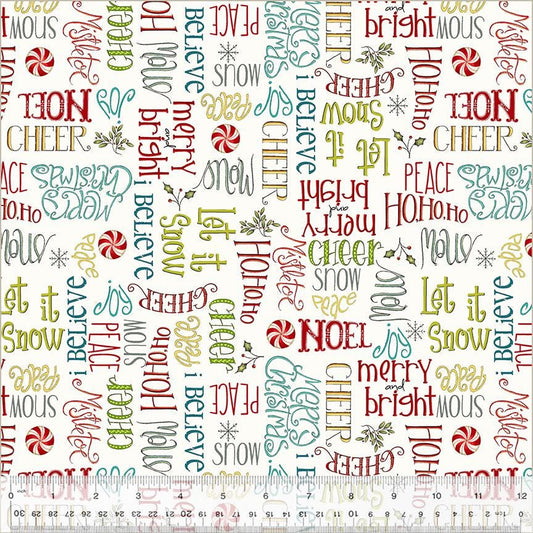 A Very Terri Christmas - Season's Greetings Print Ivory - by Terri Degenkolb Whimsicals for Windham Fabrics