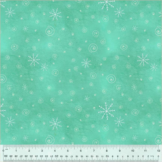 A Very Terri Christmas - Snow Flurries Print Turquoise - by Terri Degenkolb Whimsicals for Windham Fabrics