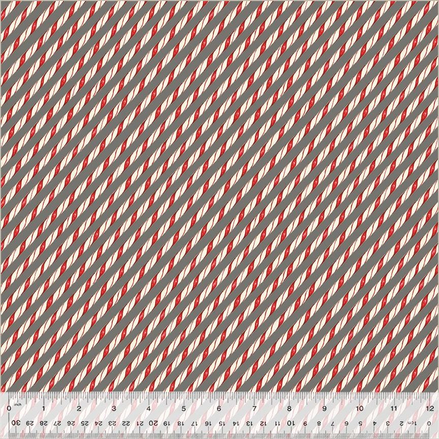 A Very Terri Christmas - Candy Cane Stripe Print Grey - by Terri Degenkolb Whimsicals for Windham Fabrics