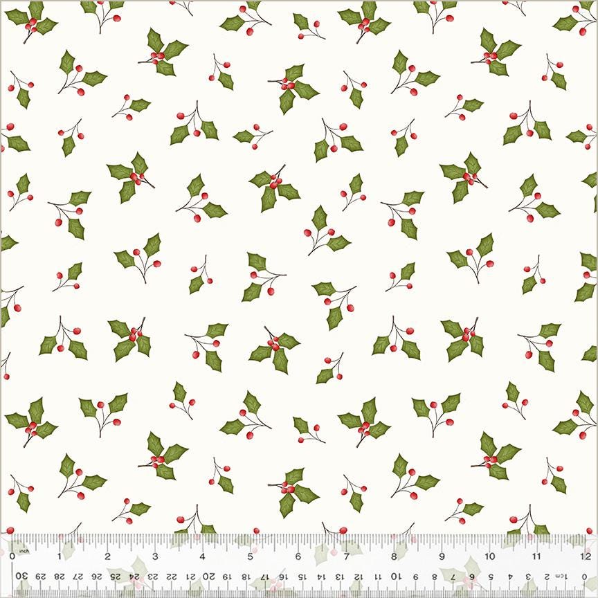 A Very Terri Christmas - Holly Leaves Print Ivory - by Terri Degenkolb Whimsicals for Windham Fabrics