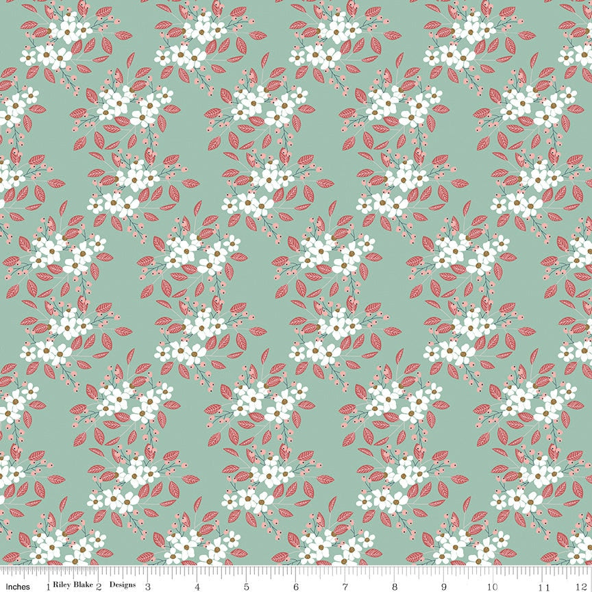 Whimsical Romance Mint Posies Print by Keera Job for Riley Blake Designs