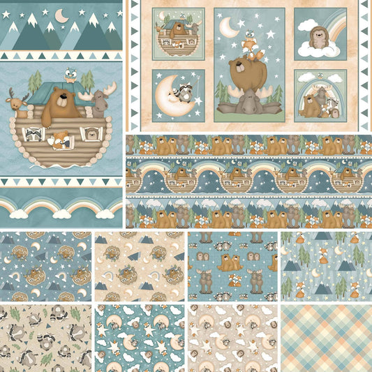Dream Big Little One - Side by Side Animals Blue Print - by Shelly Comiskey for Henry Glass Fabrics