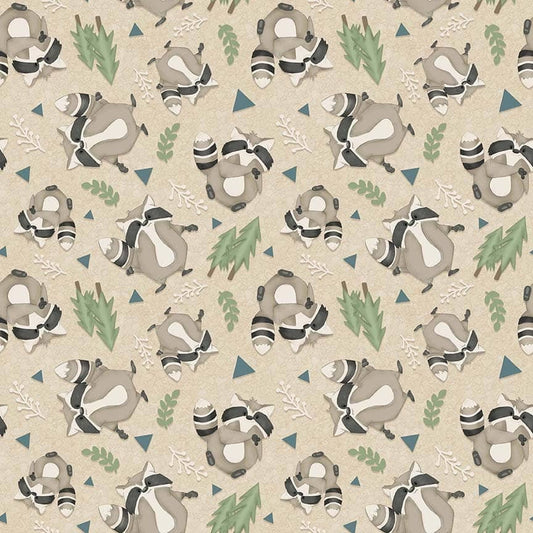 Dream Big Little One - Tossed Raccoons Beige Print - by Shelly Comiskey for Henry Glass Fabrics
